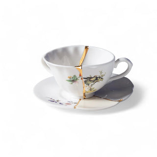 Tea Set With Cup And Saucer In Porcelain And Gold "Kintsugi" No. 1