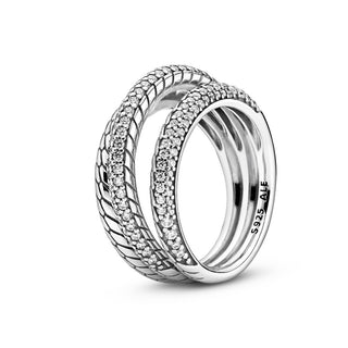 Pandora Anello a tripla fascia con maglia snake e pavé