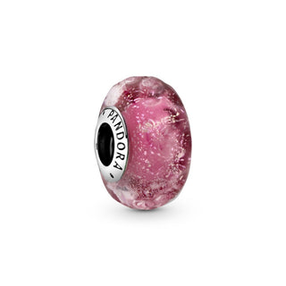 Pandora Charm in vetro di murano rosa con onde