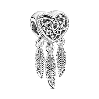 Pandora Charm acchiappasogni con tre piume e cuore openwork