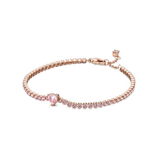 Pandora Bracciale Tennis Rosa con Cuore in Rilievo