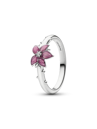 Anello Disney Fiore di Ciliegio di Mulan Plac. Platino, Zirconia Cubica Trasparente e Smalto Rosa