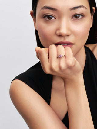 Anello Disney Fiore di Ciliegio di Mulan Plac. Platino, Zirconia Cubica Trasparente e Smalto Rosa