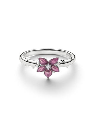 Anello Disney Fiore di Ciliegio di Mulan Plac. Platino, Zirconia Cubica Trasparente e Smalto Rosa