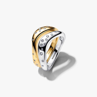 Bicolor Divisible Sinuous Line Ring with Luminous Stones