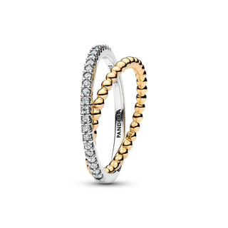 Anello Fascia Intrecciata Sfere e Pavé
