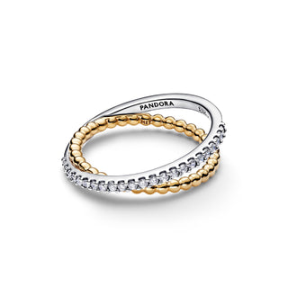 Anello Fascia Intrecciata Sfere e Pavé