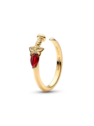 Anello Aperto Disney Spada di Mulan Plac. Oro 14k, Cristallo Rosso Salsa e Zirconia Cubica Trasparente