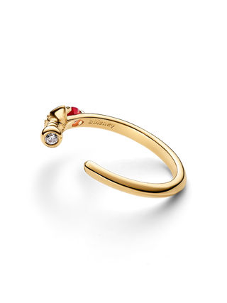 Anello Aperto Disney Spada di Mulan Plac. Oro 14k, Cristallo Rosso Salsa e Zirconia Cubica Trasparente