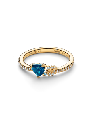 Anello Disney Freccia di Merida Plac. Oro 14k, Zirconia Cubica Trasparente e Cristallo Verde Acqua