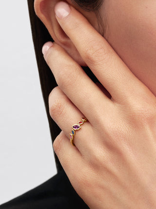 Anello Disney Pocahontas con Placcatura in Oro 14k e Cristalli Blu, Arancioni, Rossi, Viola e Rosa
