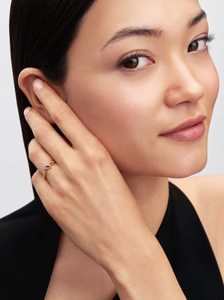 Anello Disney Pocahontas con Placcatura in Oro 14k e Cristalli Blu, Arancioni, Rossi, Viola e Rosa