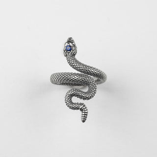 Anello serpente con spinello blu / argento brunito lucido