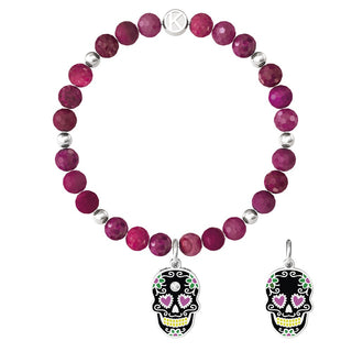  Bracciale agata fucsia e acciaio 316L