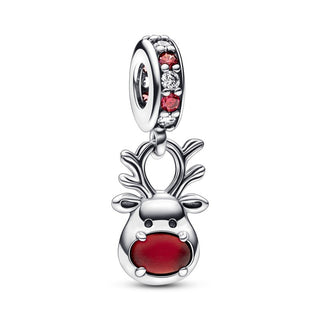 Charm Pendente Renna Naso Rosso Vetro di Murano