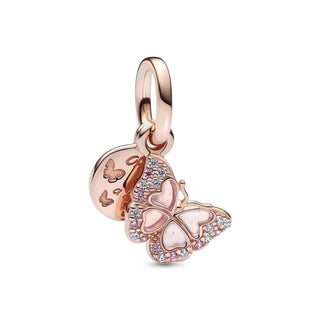 Pandora Charm pendente doppio Farfalla Rosa e Messaggio