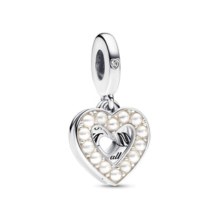 Charm pendente Doppio Cuore con Perle Coltivate d'Acqua Dolce