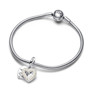 Charm pendente Doppio Cuore con Perle Coltivate d'Acqua Dolce