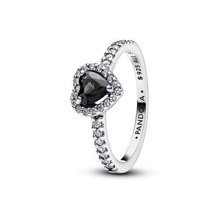 Silver Heart Ring with Black Crystal and Cubic Zirconia