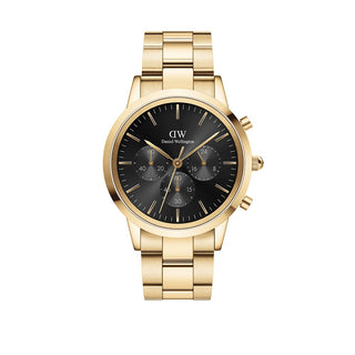 Orologio Iconic Chronograph Link oro e nero 42mm