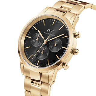 Orologio Iconic Chronograph Link oro e nero 42mm