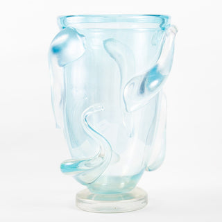 Vaso in vetro di Murano celeste con decorazioni stile anni '50