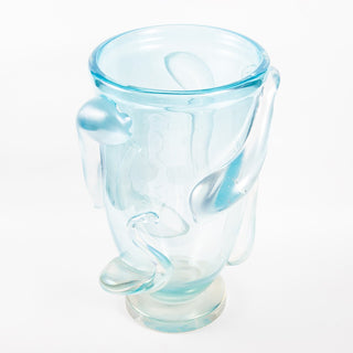 Vaso in vetro di Murano celeste con decorazioni stile anni '50