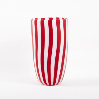 Vaso a Canne Opache in vetro di Murano Bianco e Rosso