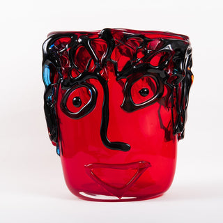 Vaso Faccia Tributo a Picasso in vetro di Murano - Rosso h.32 cm