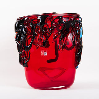 Vaso Faccia Tributo a Picasso in vetro di Murano - Rosso h.32 cm