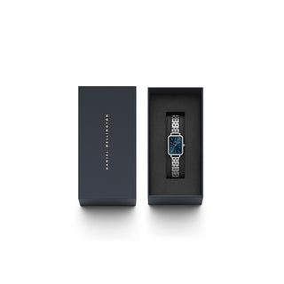 Daniel Wellington Orologio Quadro Bezel argento e blu 20x26mm