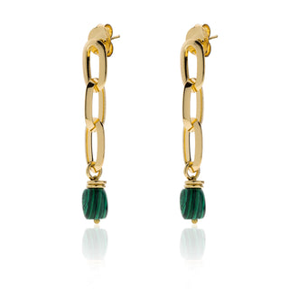 Gold-Plated Earrings with Malachite