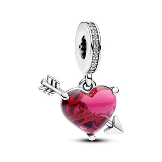 Charm Pendente Cuore con Freccia Vetro di Murano