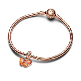 Pandora Charm Pendente Farfalla Vetro di Murano Arancione e