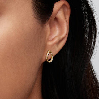 Oval Earrings with Wavy Line and Luminous Stones