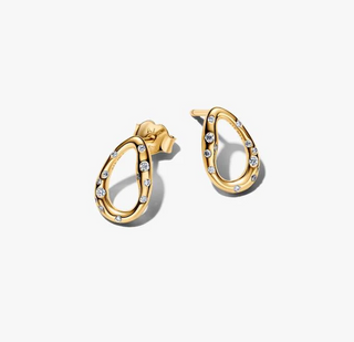 Oval Earrings with Wavy Line and Luminous Stones