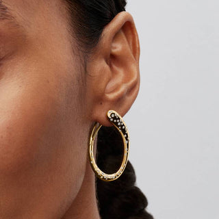 Serpentine Oval Hoop Earrings with Luminous Stones