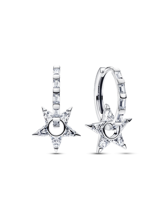 Orecchini a Cerchio Stella in Argento Sterling con Zirconia Cubica Trasparente