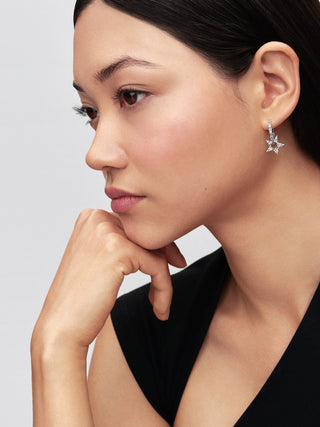 Orecchini a Cerchio Stella in Argento Sterling con Zirconia Cubica Trasparente