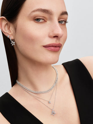 Orecchini a Cerchio Stella in Argento Sterling con Zirconia Cubica Trasparente