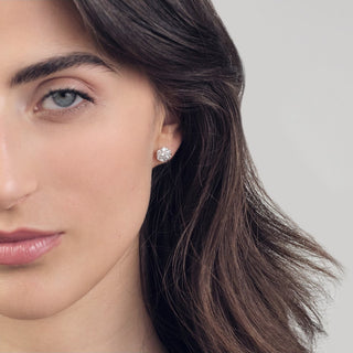 Rhodium-Plated Silver Earrings with Pavé Stone Flowers