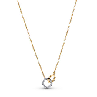 Collana Cerchi Intrecciati Sfere e Pavé