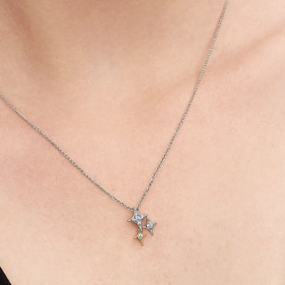 Collana con Pendente Stelle in Argento Sterling e Placcatura in Oro 14k con Zirconia Cubica Trasparente