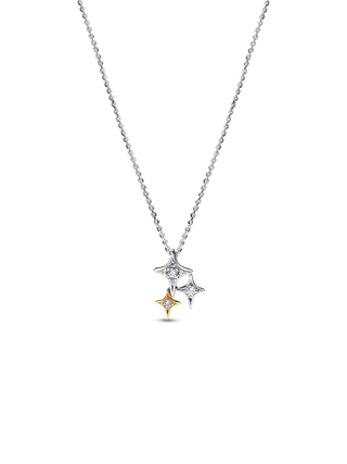 Collana con Pendente Stelle in Argento Sterling e Placcatura in Oro 14k con Zirconia Cubica Trasparente