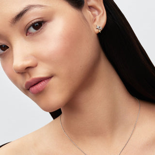 Collana con Pendente Stelle in Argento Sterling e Placcatura in Oro 14k con Zirconia Cubica Trasparente