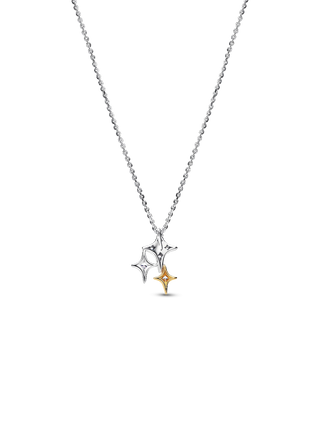 Collana con Pendente Stelle in Argento Sterling e Placcatura in Oro 14k con Zirconia Cubica Trasparente