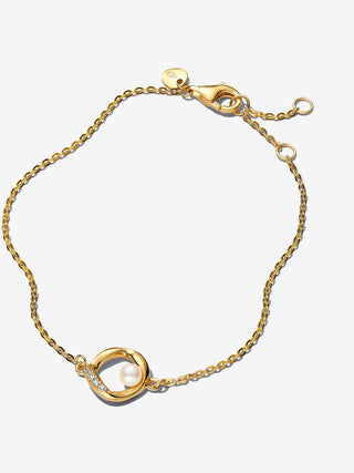 Bracciale o Linea Sinuosa con Perla d'Acqua Dolce Coltivata e Pavè