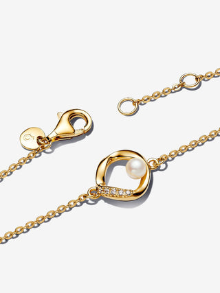 Bracciale o Linea Sinuosa con Perla d'Acqua Dolce Coltivata e Pavè