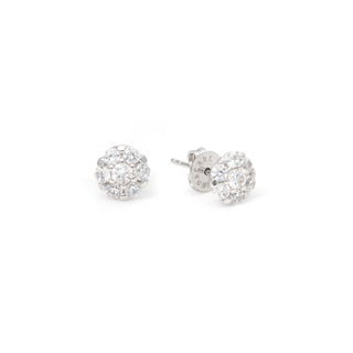 Rhodium-Plated Silver Earrings with Pavé Stone Flowers