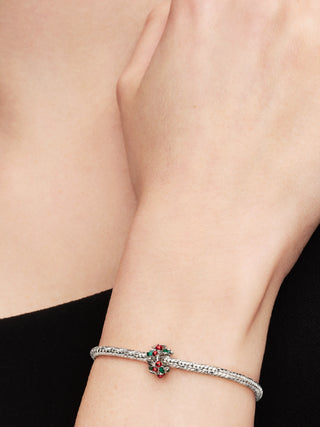 Charm Agrifoglio Natalizio con Placcatura in Platino e Smalto Rosso e Verde